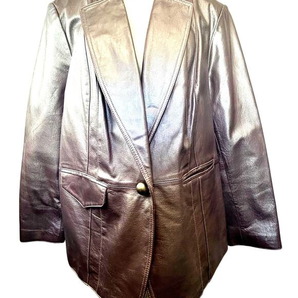 Worthington Leather Jacket Women Size 1x Lilac Lavender Metallic Lined - Picture 1 of 16